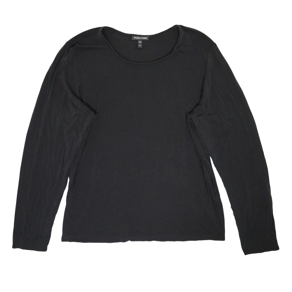Eileen Fisher Top Long Sleeve 100% Silk Jersey Black Women XL